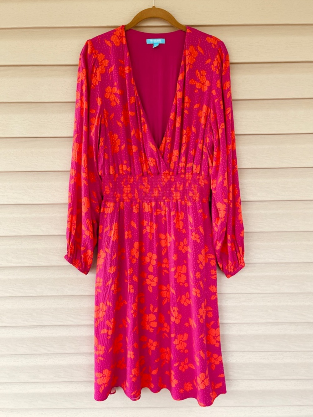 Draper James Long Sleeve Cinched Waist Pink & Orange Floral Dress Size Large